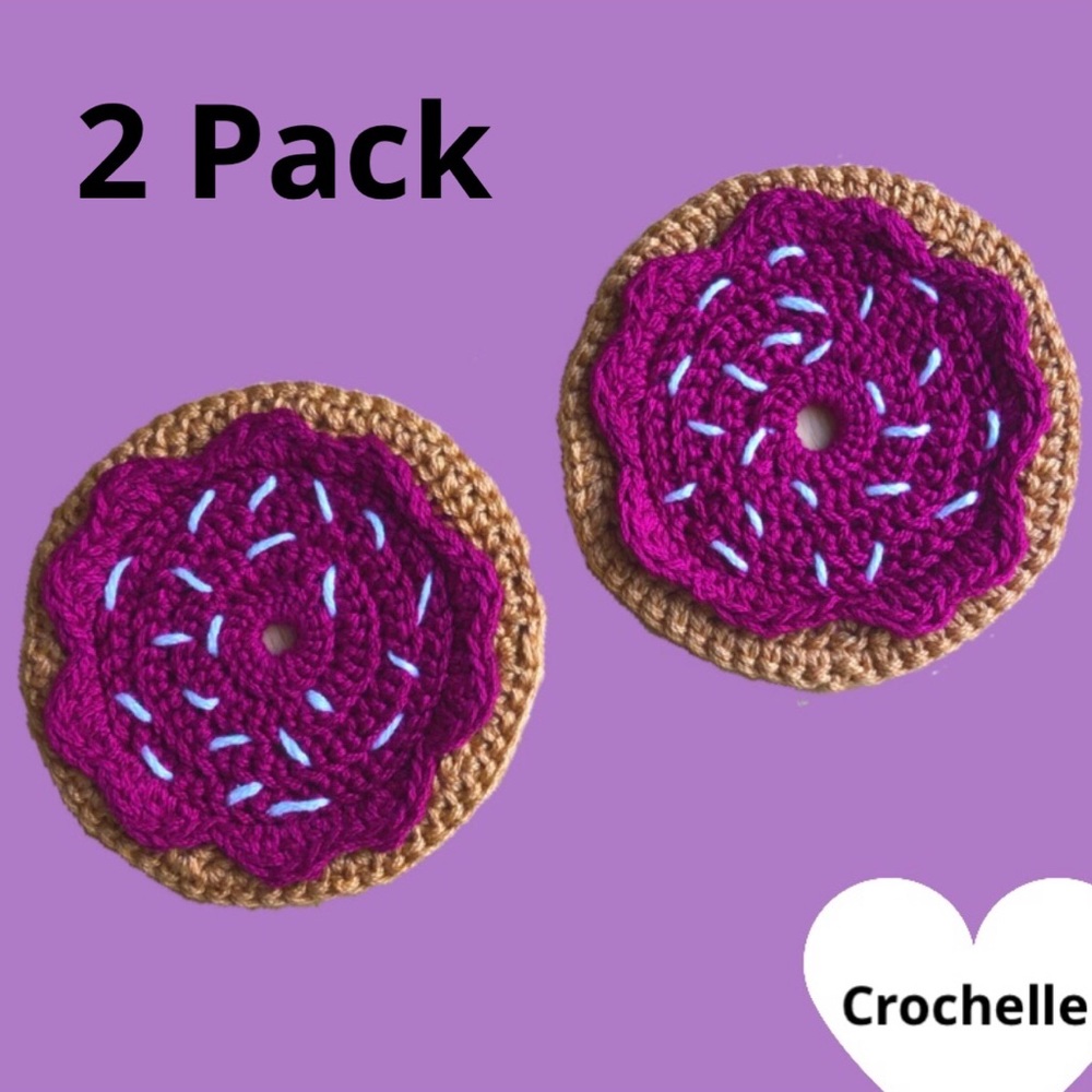 NEW Crochet Purple Doughnut Coasters (2 pack)
